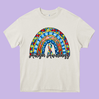 Autism Awareness Rainbow Heavy Core Tee Designed By Racoondesign