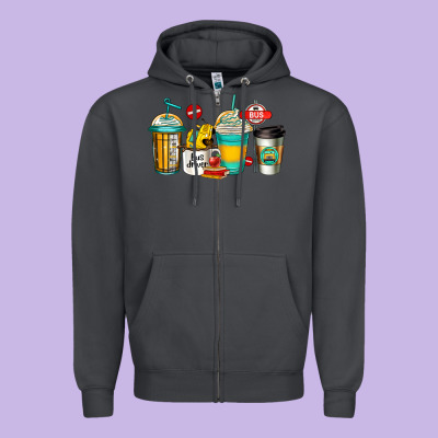 School Bus Driver Coffee Cups Zipper Hoodie Designed By Jasminsmagicworld