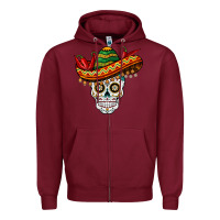 Burgundy cinco de mayo sombrero skull Zipper Hoodie - BarkalooDesign