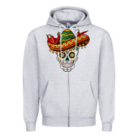 Heather Grey cinco de mayo sombrero skull Zipper Hoodie - BarkalooDesign