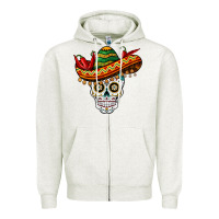 Oatmeal Heather cinco de mayo sombrero skull Zipper Hoodie - BarkalooDesign