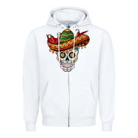White cinco de mayo sombrero skull Zipper Hoodie - BarkalooDesign