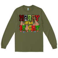 Army Green merry and bright with christmas tree  cakes ado Long Sleeve Tee - AdoDesignShop