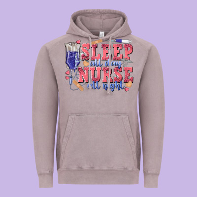 Sleep All Day Nurse All Night Vintage Hoodie Designed By Texasbilliewilder