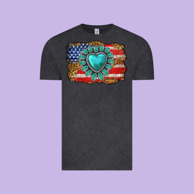 American Flag Leopard Turquoise Gemstone Vintage Tee Designed By Neo Western
