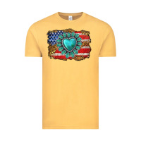 Vintage Mustard American flag leopard turquoise gemstone Vintage Tee - Neo Western