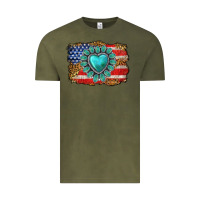 Vintage Olive American flag leopard turquoise gemstone Vintage Tee - Neo Western