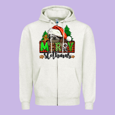 Merry Slothmas Zipper Hoodie Designed By Jasminsmagicworld