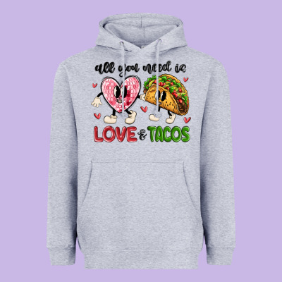 All You Need Is Love And Tacos Heavyweight Hoodie Designed By Maliassmallbusiness