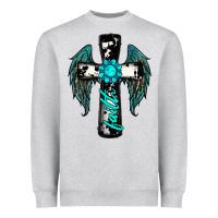 Heather Grey cross faith gemstone wings Heavyweight Sweatshirt - RanaPortraitStore