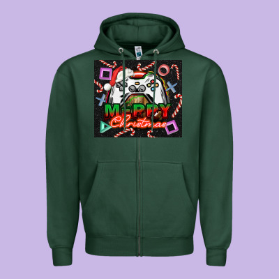 Gamer Merry Christmas Zipper Hoodie Designed By Nancycooperartshop