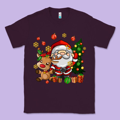 Santa And Reindeer Classic Tee Designed By Adodesignshop