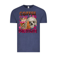 Vintage Denim coffee is my valentine skull Vintage Tee - FaDigitalArtStudio