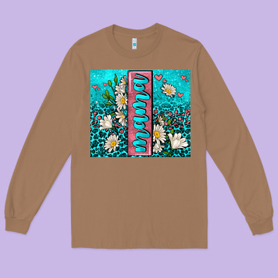 Turquoise Leopard Mama Long Sleeve Tee Designed By Adodesignshop