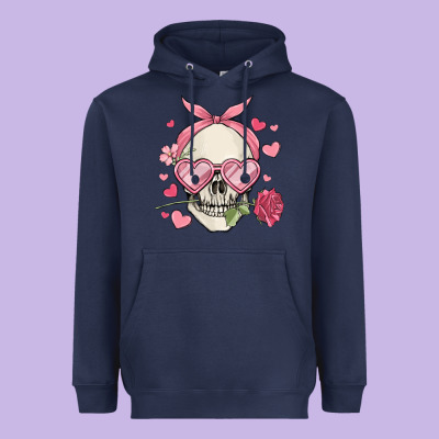 Valentine's Day Skull Heavyweight Hoodie Designed By Maliassmallbusiness