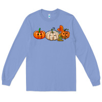 Colony Blue pumpkins face Long Sleeve Tee - AdoDesignShop