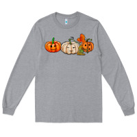 Heather Grey pumpkins face Long Sleeve Tee - AdoDesignShop