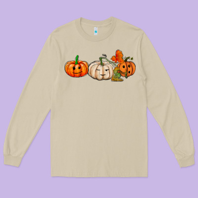 Pumpkins Face Long Sleeve Tee Designed By Adodesignshop