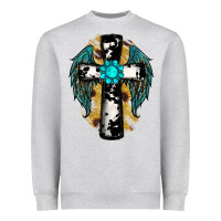 Heather Grey cross gemstone wings Heavyweight Sweatshirt - RanaPortraitStore