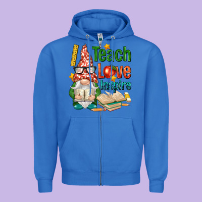 Gnome Teach Love Inspire Zipper Hoodie Designed By Nancycooperartshop