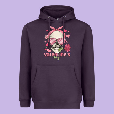 Valentine's Day Skull Heavyweight Hoodie Designed By Maliassmallbusiness