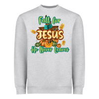 Heather Grey Fall for Jesus He Never Leaves Heavyweight Sweatshirt - texasbilliewilder
