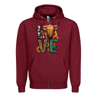 Burgundy love long haired cow Zipper Hoodie - Jasminsmagicworld