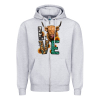 Heather Grey love long haired cow Zipper Hoodie - Jasminsmagicworld