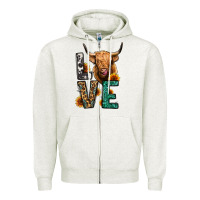Oatmeal Heather love long haired cow Zipper Hoodie - Jasminsmagicworld