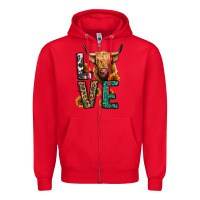 Red love long haired cow Zipper Hoodie - Jasminsmagicworld