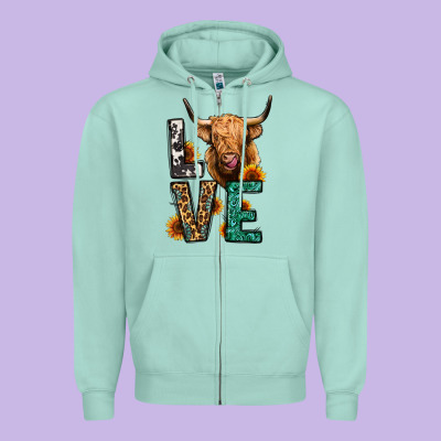 Love Long Haired Cow Zipper Hoodie Designed By Jasminsmagicworld