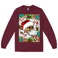 Burgundy Christmas hippie skeleton santa Long Sleeve Tee - Artiststas