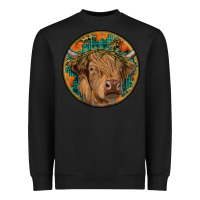 Black fall highland cow round Heavyweight Sweatshirt - RanaPortraitStore