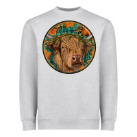 Heather Grey fall highland cow round Heavyweight Sweatshirt - RanaPortraitStore