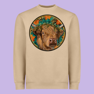 Fall Highland Cow Round Heavyweight Sweatshirt Designed By Ranaportraitstore