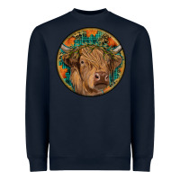Navy fall highland cow round Heavyweight Sweatshirt - RanaPortraitStore