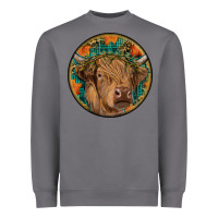 Storm fall highland cow round Heavyweight Sweatshirt - RanaPortraitStore