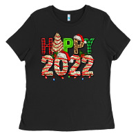Black happy 2022 with christmas tree cake Ladies Tee - AdoDesignShop