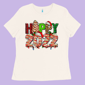 Happy 2022 With Christmas Tree Cake Ladies Tee Designed By Adodesignshop