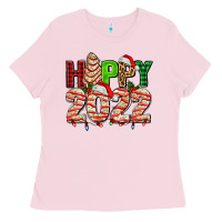 Bubblegum Pink happy 2022 with christmas tree cake Ladies Tee - AdoDesignShop