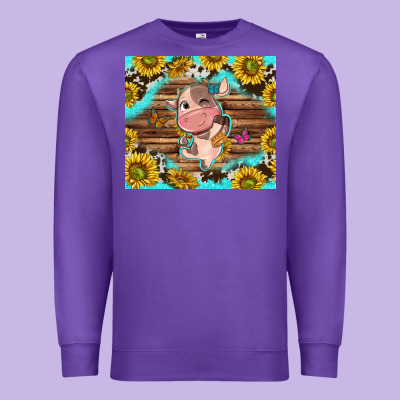 Western Cute Cow With Sunflower Premium Sweatshirt Designed By Nancycooperartshop