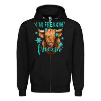 Black i'm freakin freezin long haired cow Zipper Hoodie - Jasminsmagicworld
