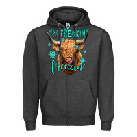 Charcoal Heather i'm freakin freezin long haired cow Zipper Hoodie - Jasminsmagicworld