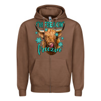 Chestnut i'm freakin freezin long haired cow Zipper Hoodie - Jasminsmagicworld