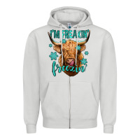 Dove Grey i'm freakin freezin long haired cow Zipper Hoodie - Jasminsmagicworld