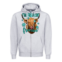 Heather Grey i'm freakin freezin long haired cow Zipper Hoodie - Jasminsmagicworld