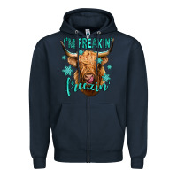 Navy i'm freakin freezin long haired cow Zipper Hoodie - Jasminsmagicworld