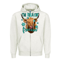 Oatmeal Heather i'm freakin freezin long haired cow Zipper Hoodie - Jasminsmagicworld