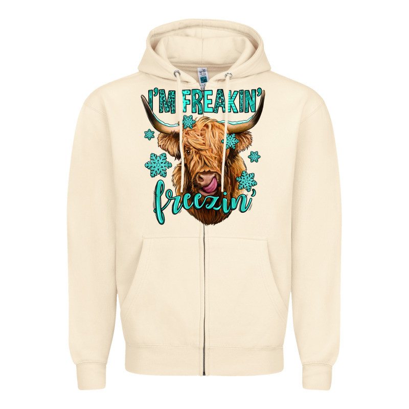 I'm Freakin Freezin Long Haired Cow Zipper Hoodie by Jasminsmagicworld | Teevron