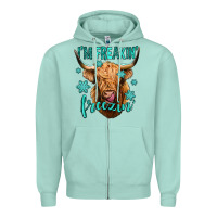 Seafoam i'm freakin freezin long haired cow Zipper Hoodie - Jasminsmagicworld